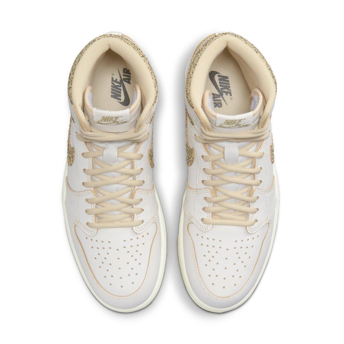 Air Jordan 1 Retro High OG Craft Vibrations of Naija in white and pale vanilla colorway with metallic details.