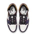 Top view of Nike SB Air Jordan 1 Retro High OG Defiant in LA to Chicago colorway.