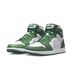Air Jordan 1 Retro High OG Gorge Green sneakers showcasing white leather and forest green accents.