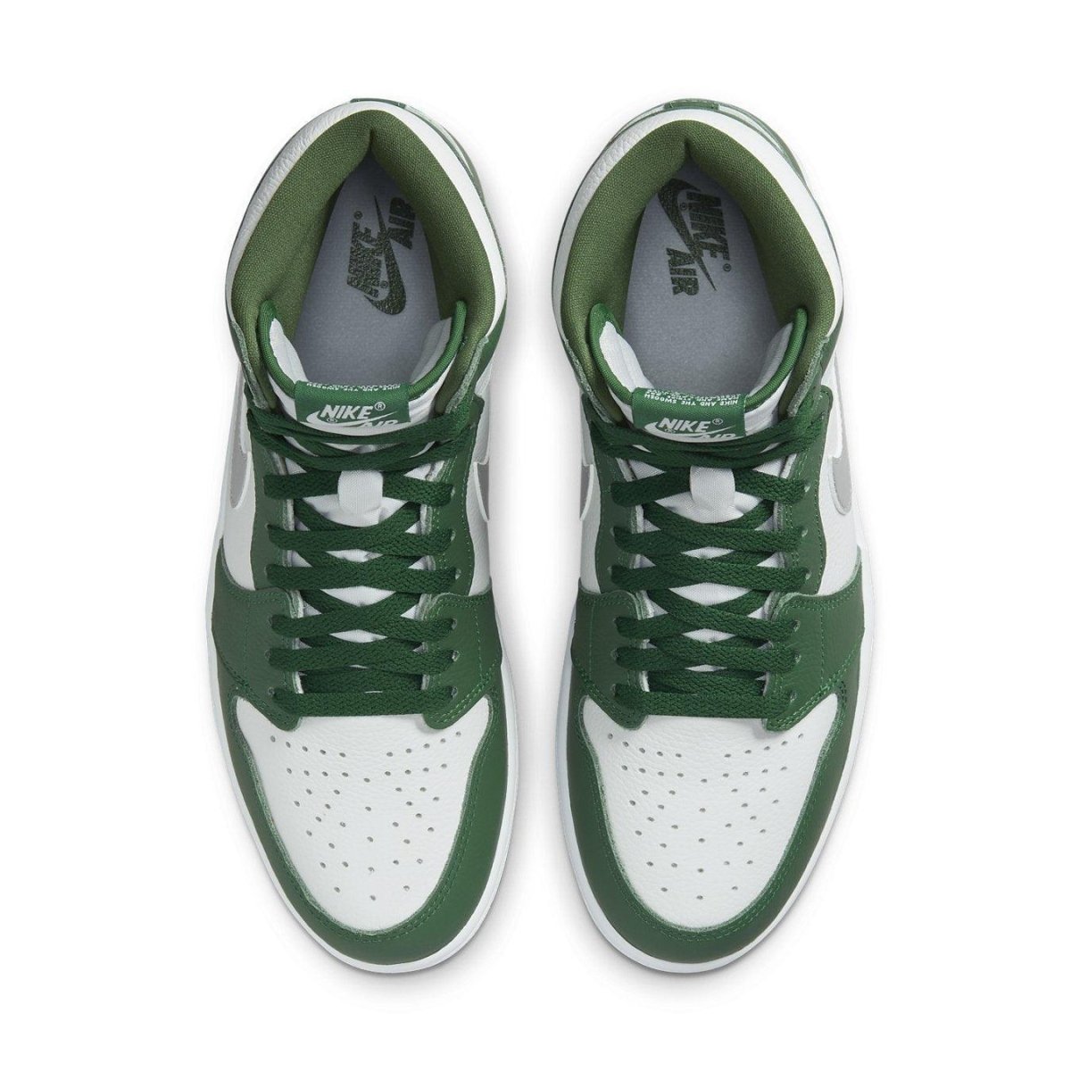 Air Jordan 1 Retro High OG Gorge Green sneakers with white and green color scheme, featuring classic design elements.