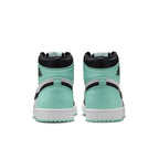 Back view of Jordan 1 Retro High OG Green Glow showcasing mint green and black design details.