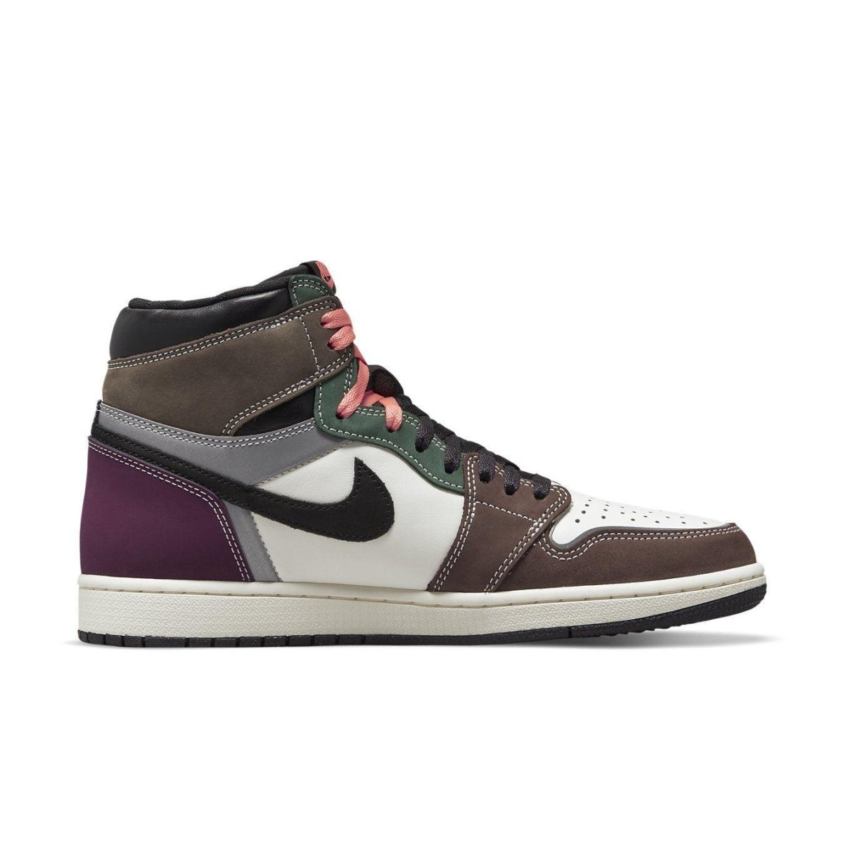 Jordan 1 Retro High OG Hand Crafted showing eclectic color palette and premium materials in stylish silhouette.