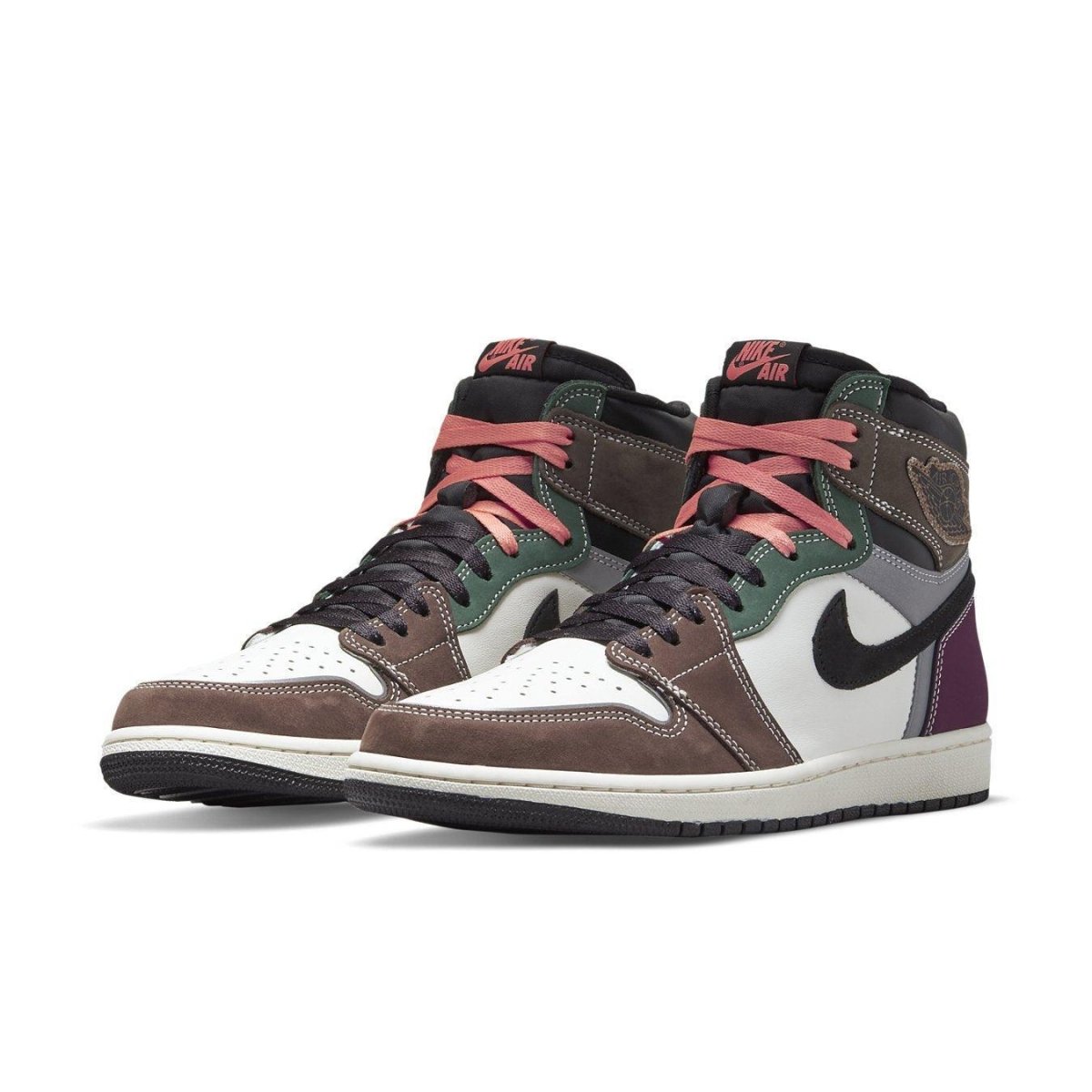 Air Jordan 1 Retro High OG Hand Crafted sneakers in eclectic colors with leather and nubuck details.