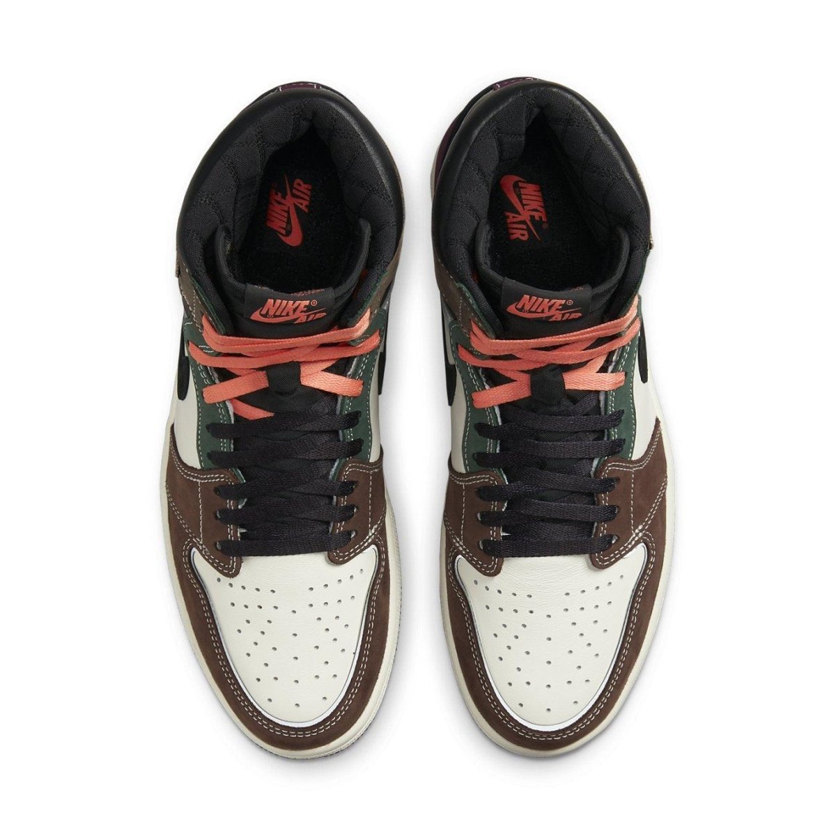Air Jordan 1 Retro High OG Hand Crafted featuring a unique color palette with brown, green, and magenta accents.