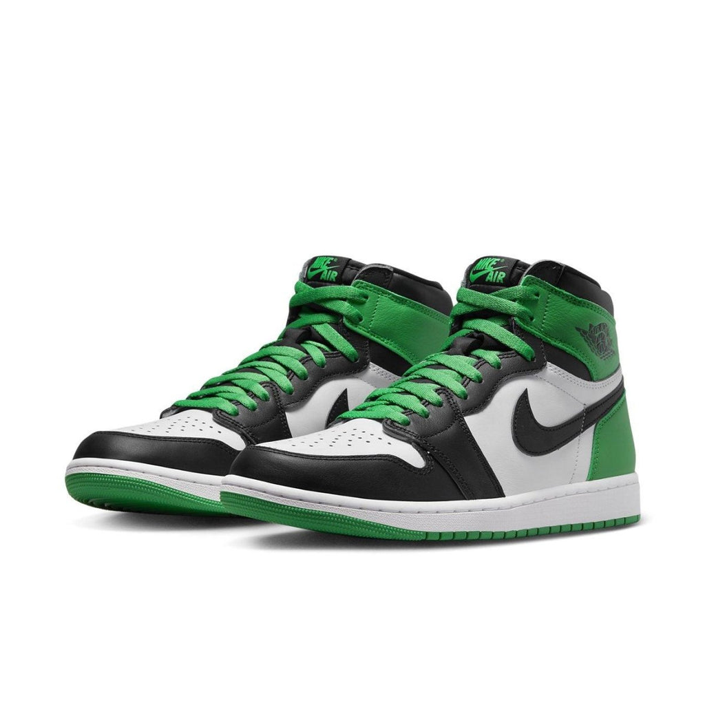 Air Jordan 1 Retro High OG Lucky Green, featuring green, black, and white colorway, inspired by Michael Jordan's playoff performance.