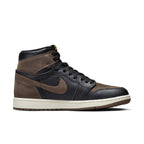 Nike Air Jordan 1 Retro High OG Palomino sneaker featuring black leather and aged brown nubuck accents.