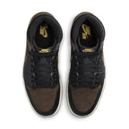 Jordan 1 Retro High OG Palomino top view featuring black leather and brown nubuck design.