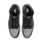 Top view of the Jordan 1 Retro High OG Rebellionaire sneakers featuring a premium black and silver design.