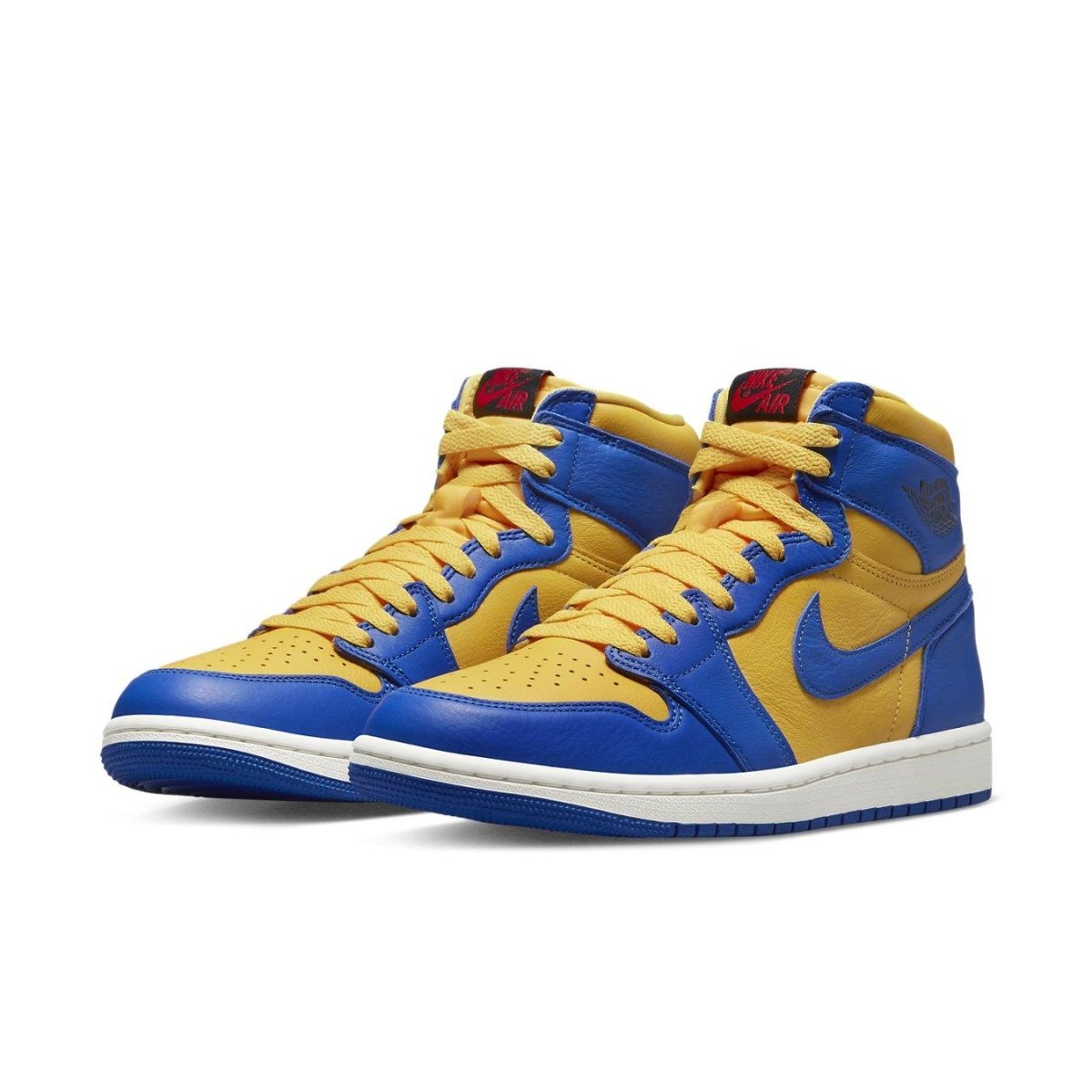 Air Jordan 1 Retro High OG Reverse Laney Women's sneakers in blue and yellow leather.
