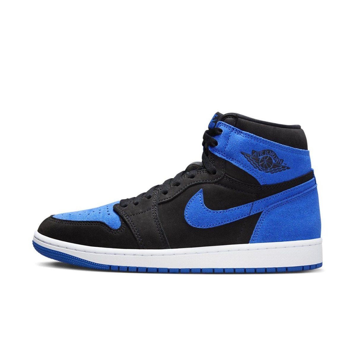Air Jordan 1 Retro High OG Royal Reimagined sneakers in black and royal blue suede.
