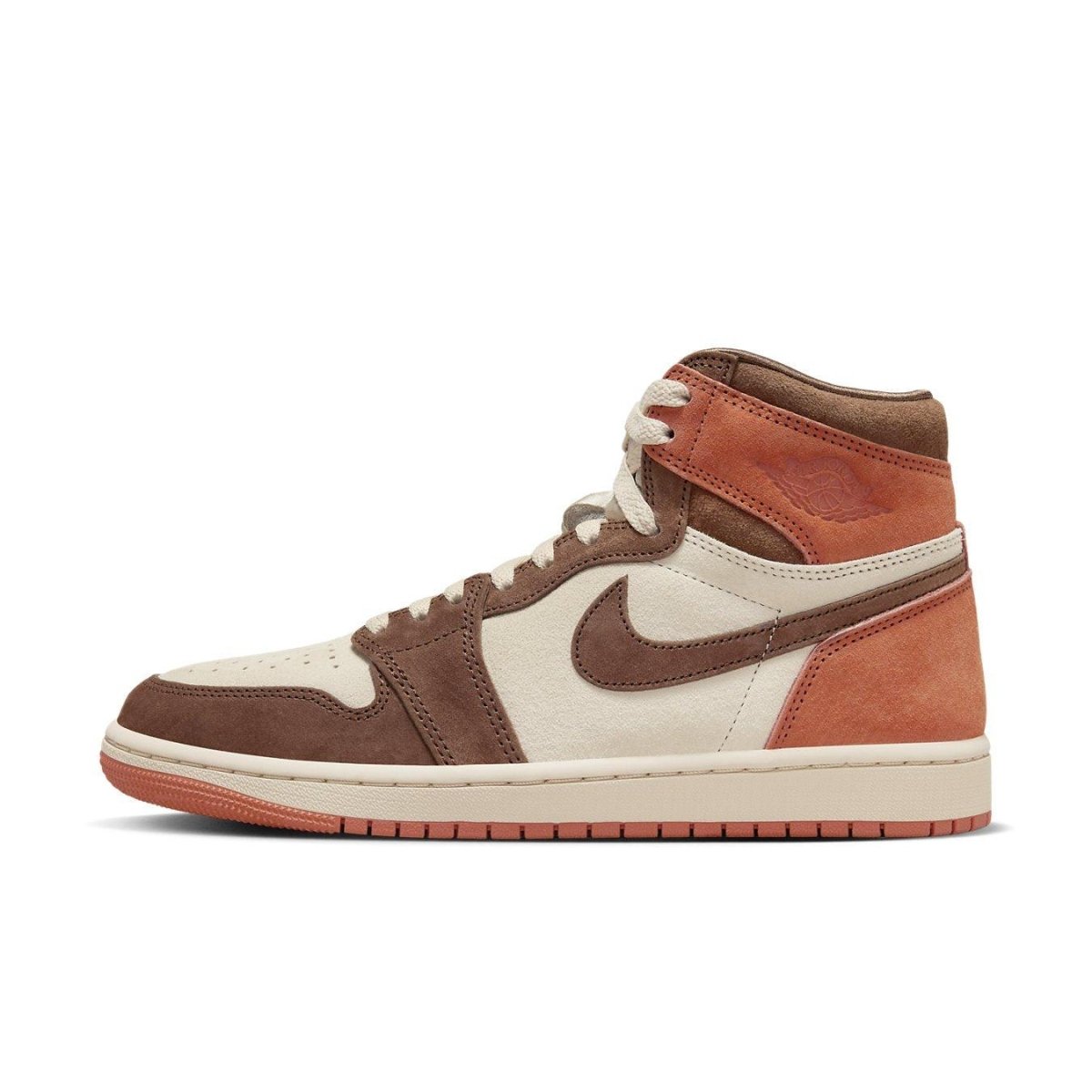 Women's Air Jordan 1 Retro High OG Dusted Clay featuring luxury suede in tan and brown shades.