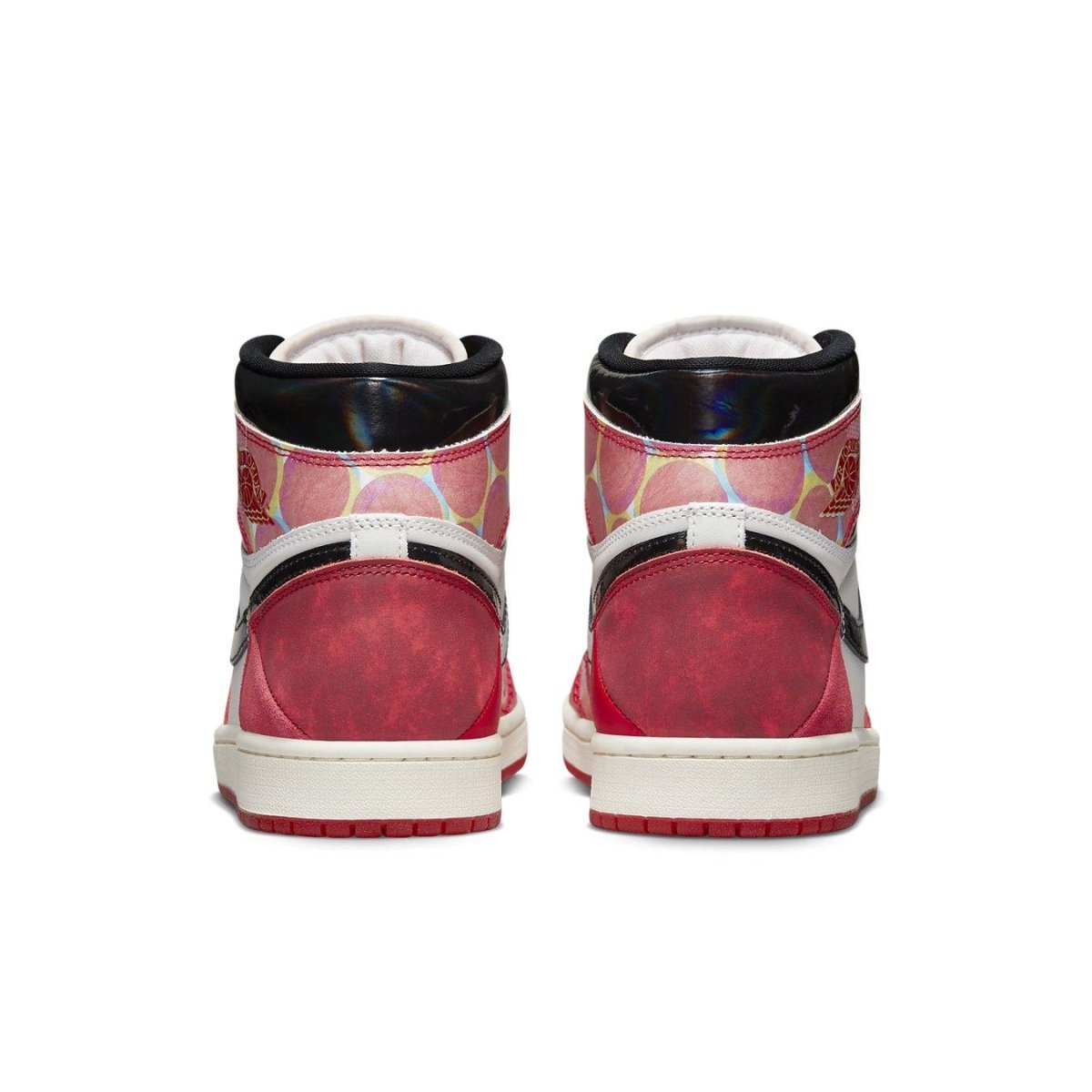Jordan 1 Retro High OG Spider-Man featuring a vibrant red and black colorway with unique patchwork details.