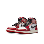 Air Jordan 1 Retro High OG Spider-Man Across the Spider-Verse shoes in red, white, and black color scheme.