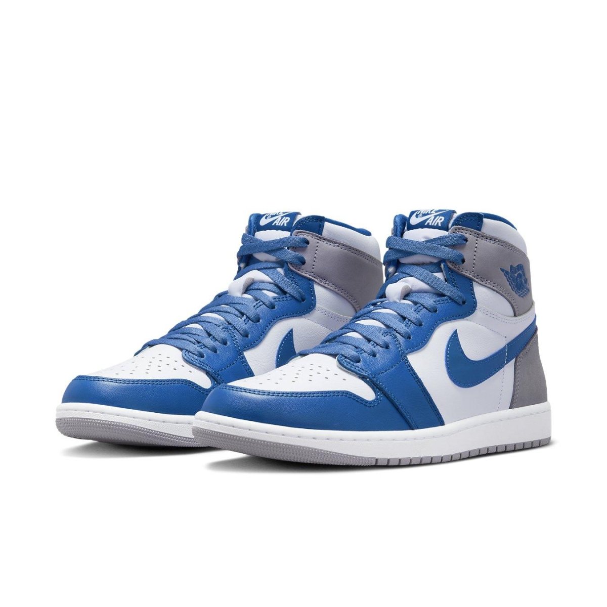 Air Jordan 1 Retro High OG True Blue sneakers featuring white leather and blue accents.