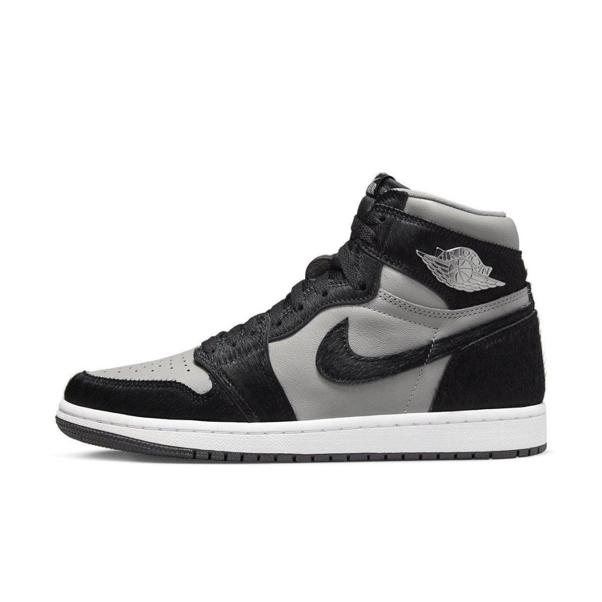 Air Jordan 1 Retro High OG Twist 2.0 in Medium Grey with black accents and Metallic Wings logo.