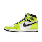 Air Jordan 1 Retro High OG Visionaire showcasing white leather and neon yellow accents with black details.