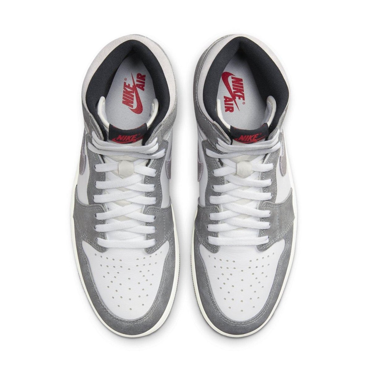 Air Jordan 1 Retro High OG Washed Black sneakers in white and gray with black accents, showcasing classic high-top design.