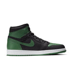 Air Jordan 1 Retro High Pine Green Black sneaker featuring a leather upper and iconic black and green colorway.