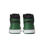 Back view of Air Jordan 1 Retro High Pine Green Black showing leather upper and black accents.