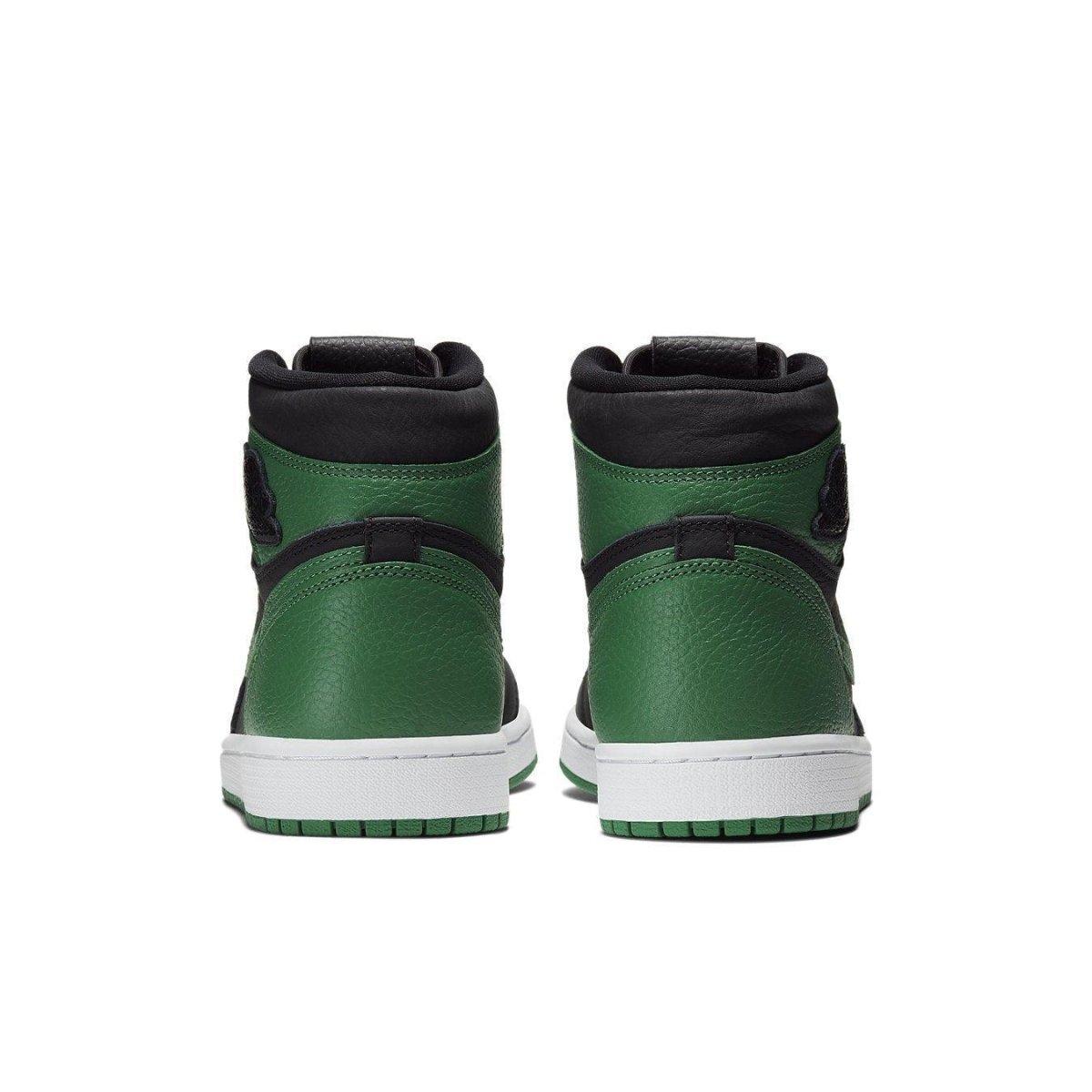 Back view of Air Jordan 1 Retro High Pine Green Black showing leather upper and black accents.
