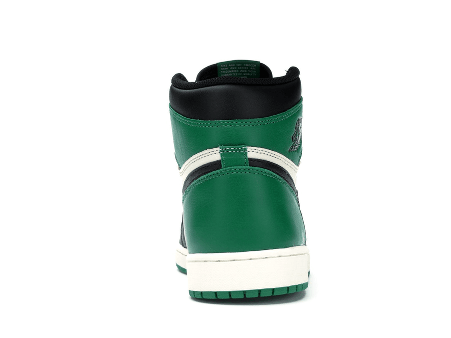 Nike Air Jordan 1 Retro High Pine Green rear view with green leather and black accents.