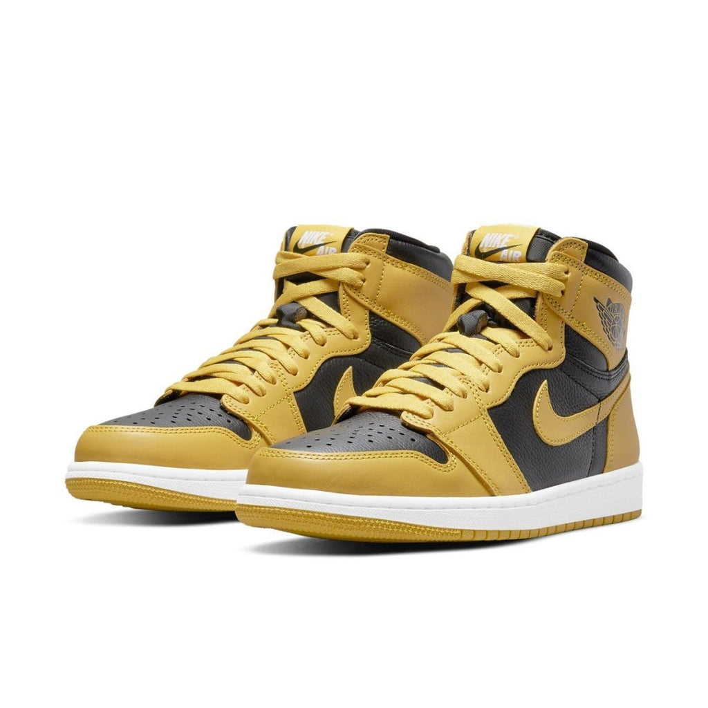 Air Jordan 1 Retro High 'Pollen' sneakers in black and yellow colorway, featuring leather upper and classic design.