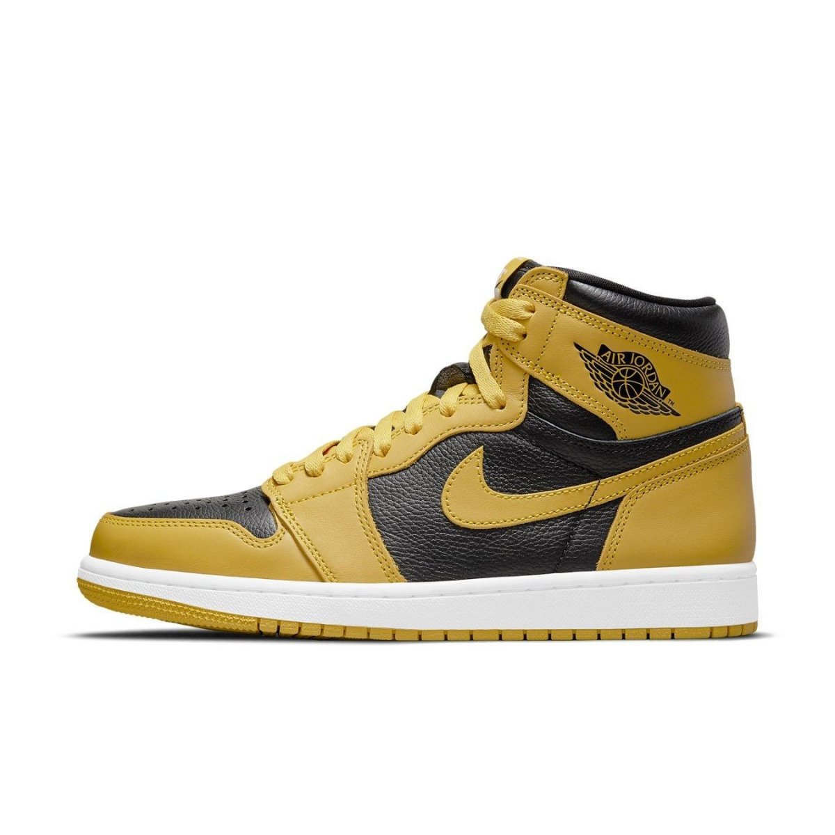 Jordan 1 Retro High Pollen sneaker featuring black and yellow colorway with iconic Jordan elements.
