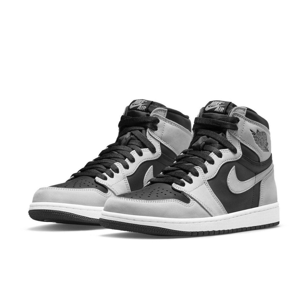 Air Jordan 1 Retro High Shadow 2.0 sneakers in black and grey colorway, featuring leather and suede details.