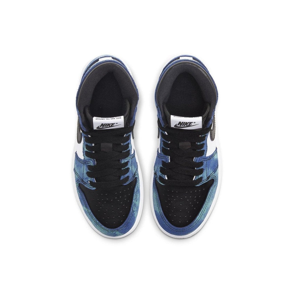 Air Jordan 1 Retro High Tie Dye PS shown from above, featuring psychedelic patterns and black accents.