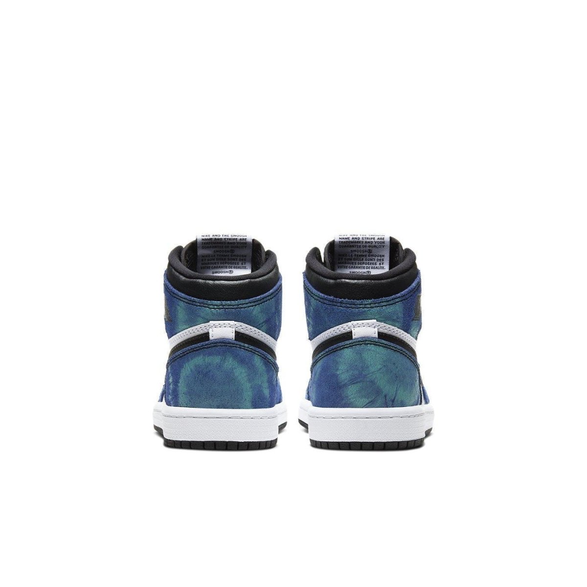 Air Jordan 1 Retro High Tie Dye PS featuring a psychedelic blue and green pattern on the heel.