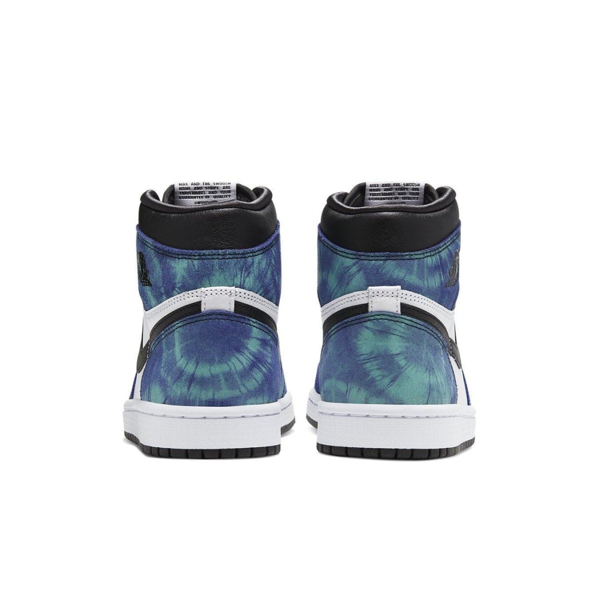 Air Jordan 1 Retro High Tie-Dye women’s sneakers with blue and aqua tie-dye design and black accents.