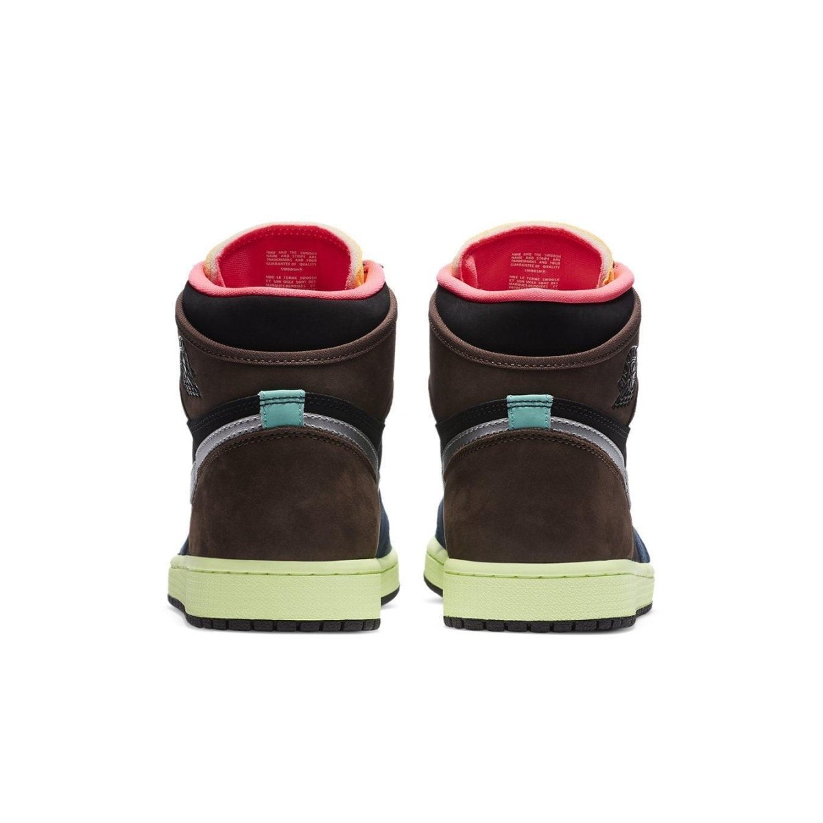 Back view of Air Jordan 1 Retro High Tokyo Bio Hack showcasing earthy tones and vibrant accents.