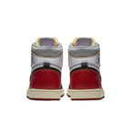 Back view of Jordan 1 Retro High Union LA Black Toe sneakers showcasing its unique design and color scheme.