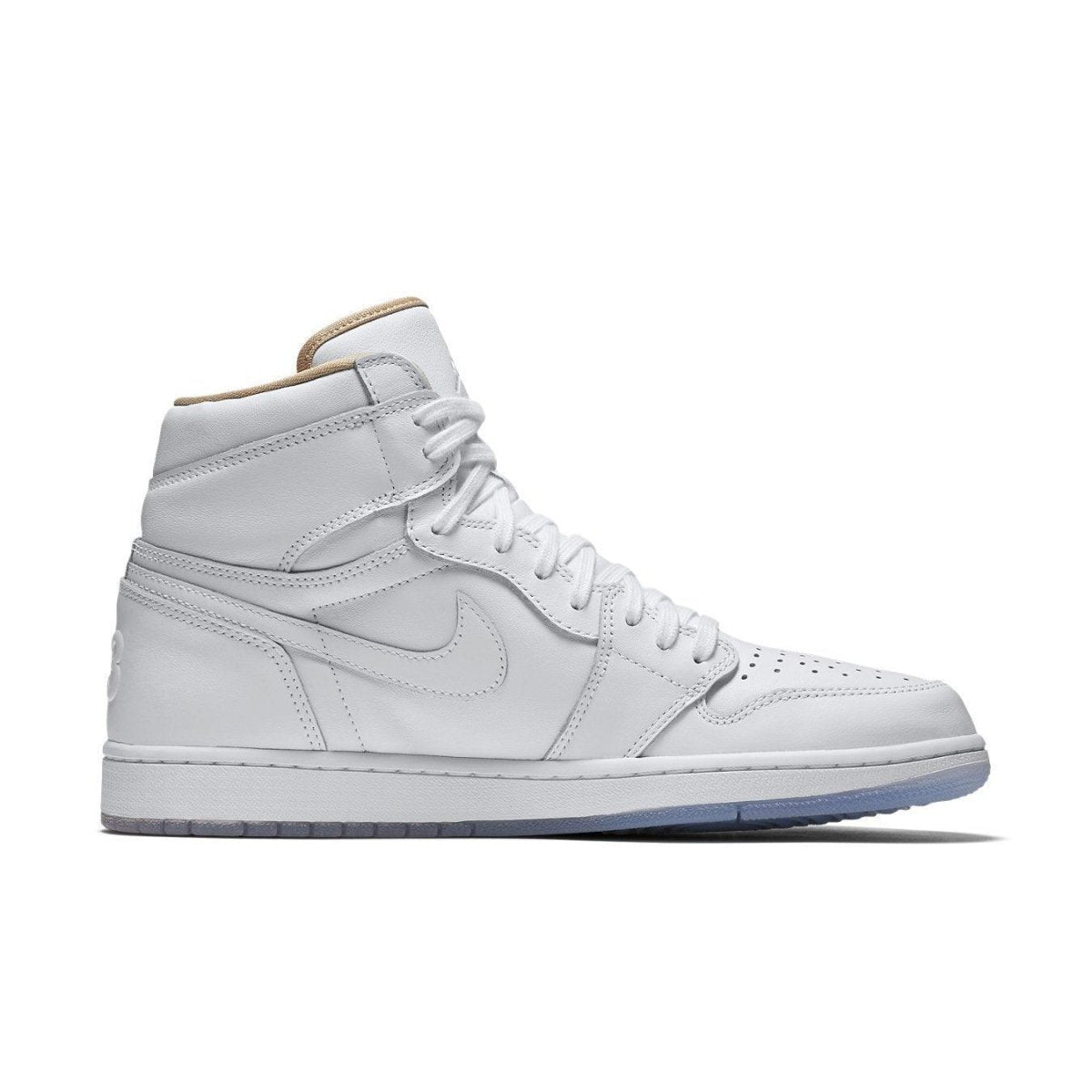 Nike Air Jordan 1 Retro High 'Los Angeles' in white leather with beige lining and icy blue sole.