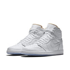 Jordan 1 Retro LA in white leather with beige lining and icy blue sole, featuring Los Angeles logo.