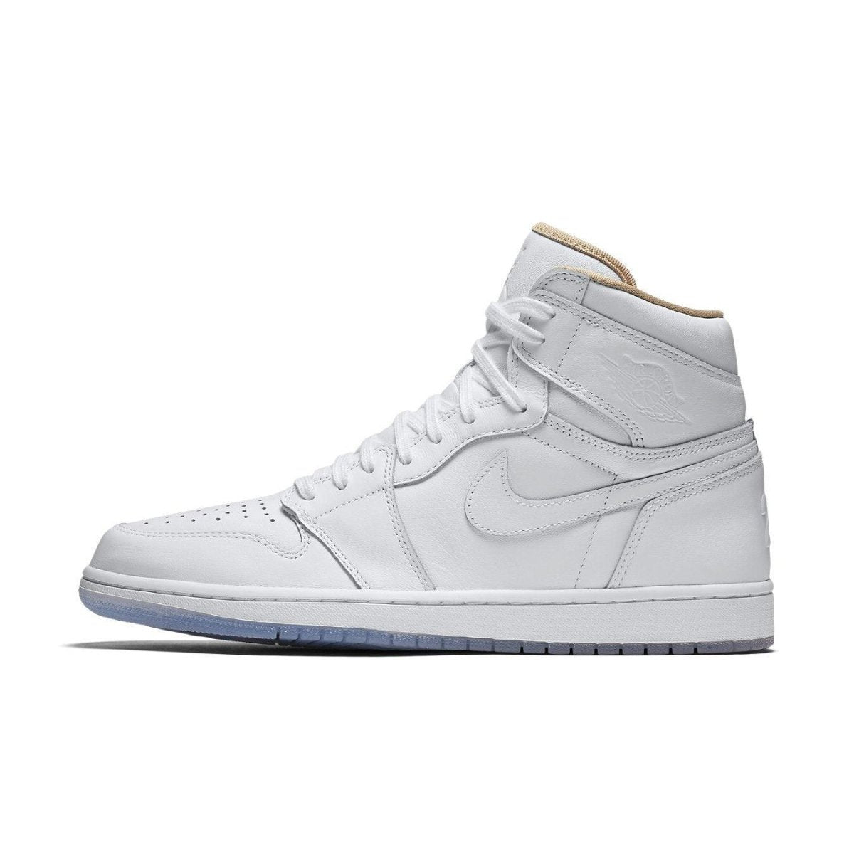 Nike Air Jordan 1 Retro High Los Angeles in white leather with beige lining and icy blue sole.