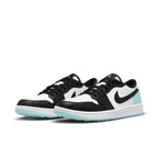 Jordan 1 Retro Low Golf Copa in black and white with a mint green sole, perfect for style and grip on the golf course.