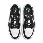 Jordan 1 Retro Low Golf Copa sneakers with black, white, and aqua color scheme on a clean background.