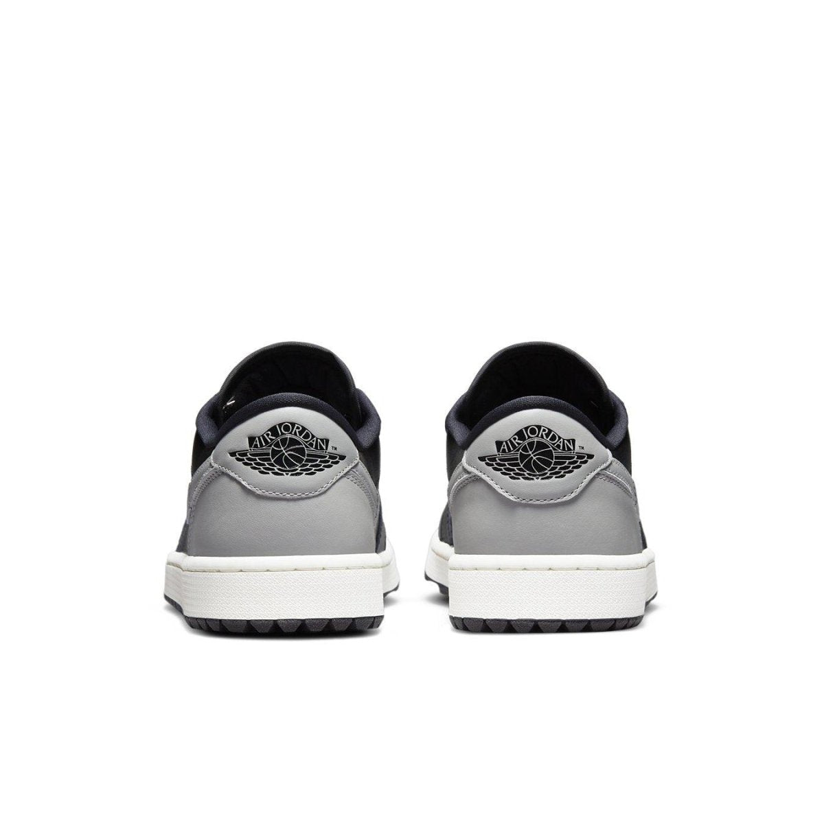 Jordan 1 Retro Low Golf Shadow rear view showcasing smooth leather and unique outsole.