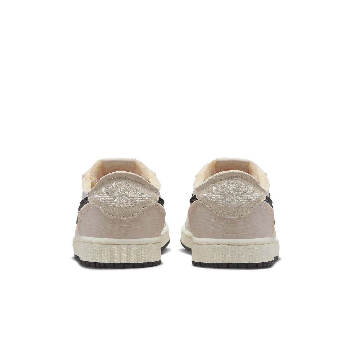Air Jordan 1 Retro Low OG EX Coconut Milk rear view showcasing neutral tones and iconic logo.