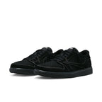 Jordan 1 Retro Low OG SP Travis Scott Black Phantom with black nubuck and suede upper detail.