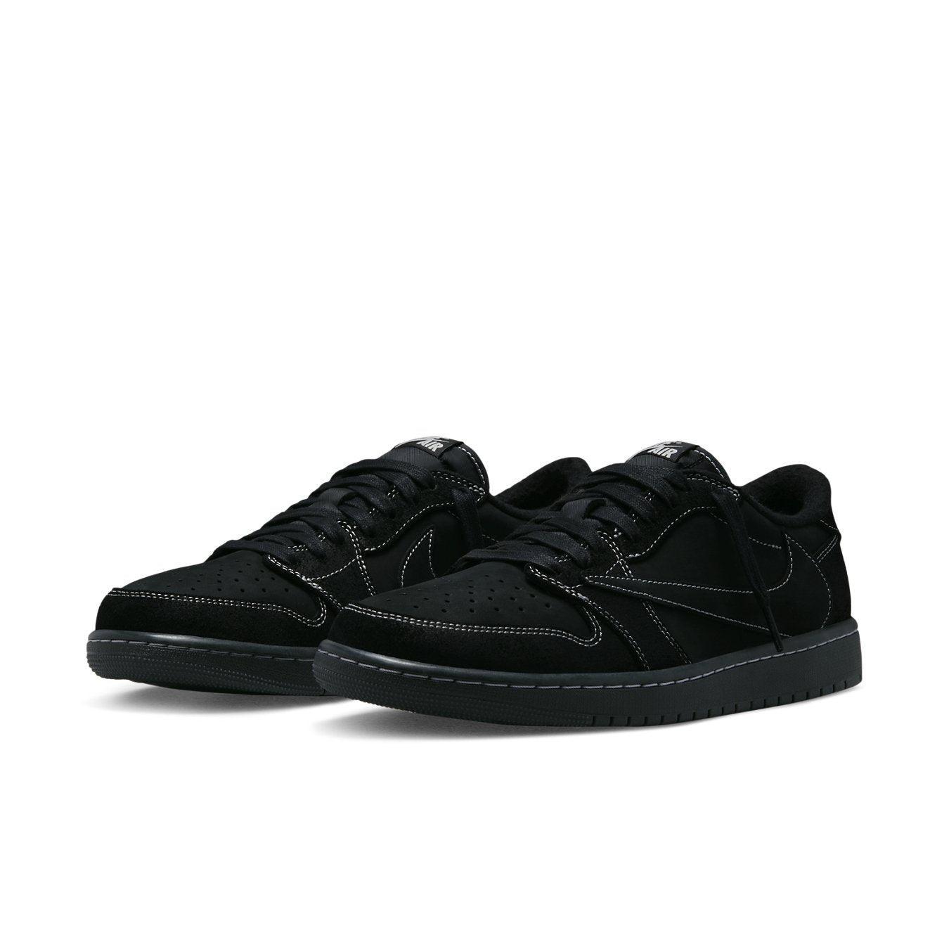 Jordan 1 Retro Low OG SP Travis Scott Black Phantom with black nubuck and suede upper detail.