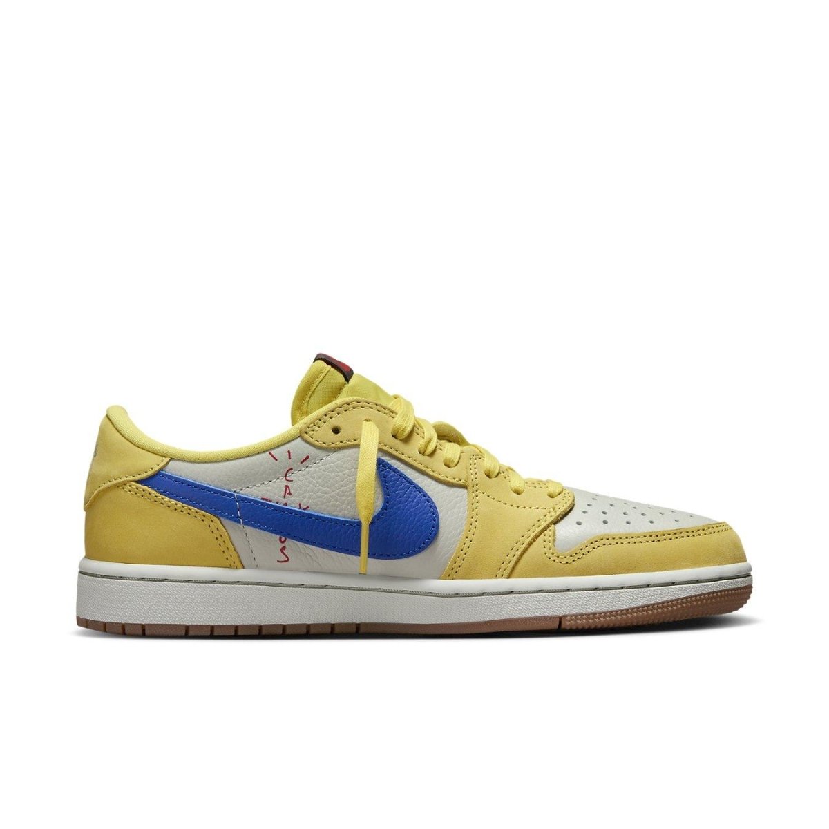 Air Jordan 1 Retro Low OG SP Travis Scott Canary for women in yellow and Racer Blue.
