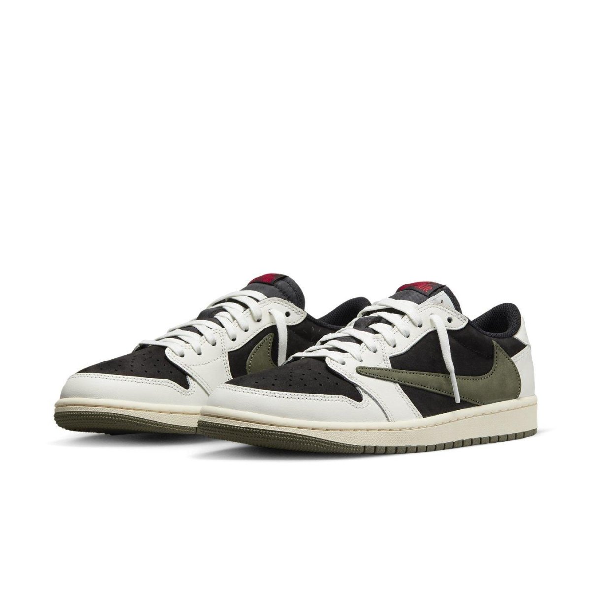 Air Jordan 1 Retro Low OG SP Travis Scott Olive for women featuring black suede and olive green accents.