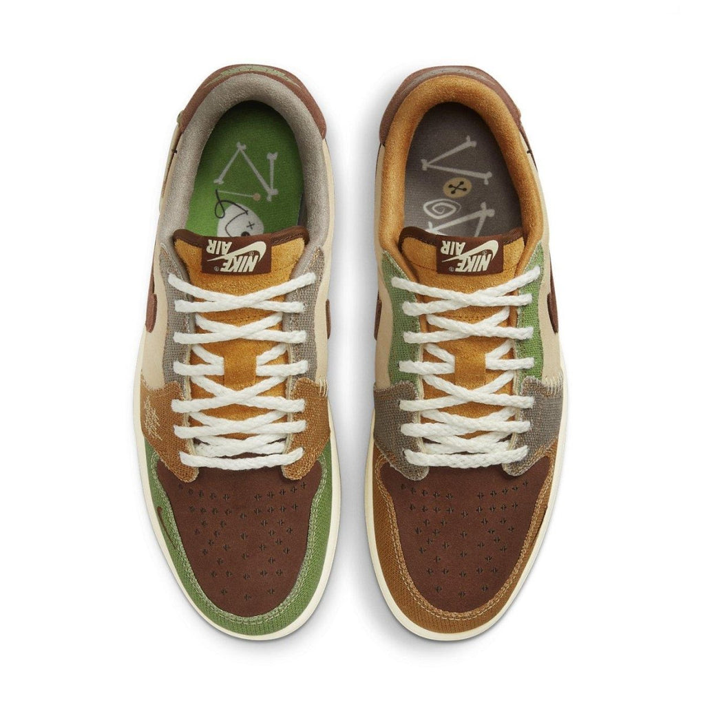 Air Jordan 1 Retro Low OG Zion Williamson 'Voodoo' sneaker with multi-color suede and woven laces.