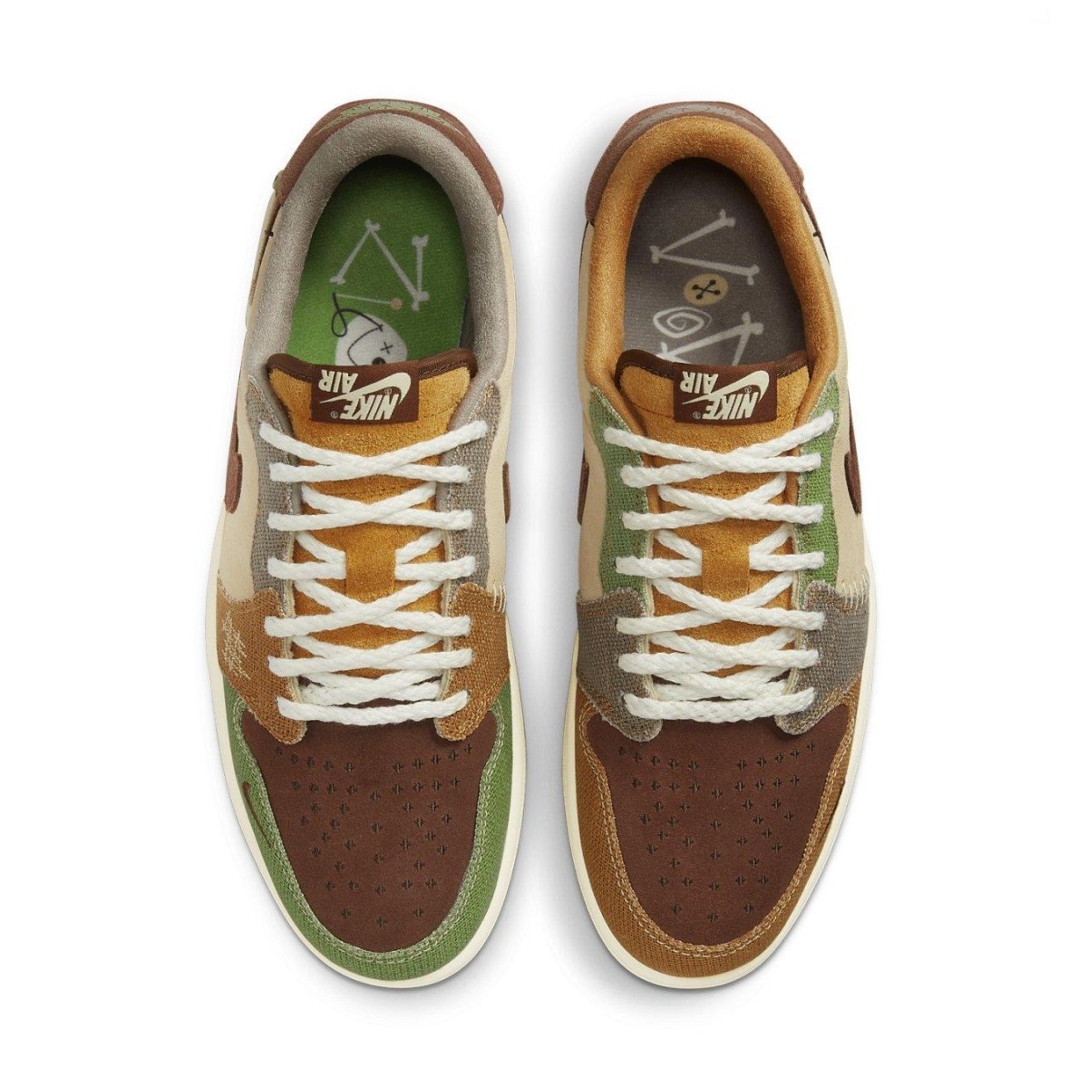 Air Jordan 1 Retro Low OG Zion Williamson 'Voodoo' sneaker with multi-color suede and woven laces.