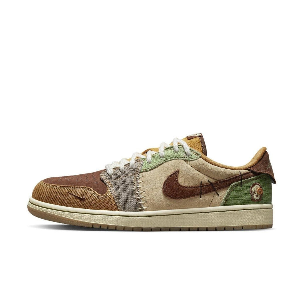 Air Jordan 1 Retro Low OG Zion Williamson Voodoo sneaker in earthy tones and textured fabrics.