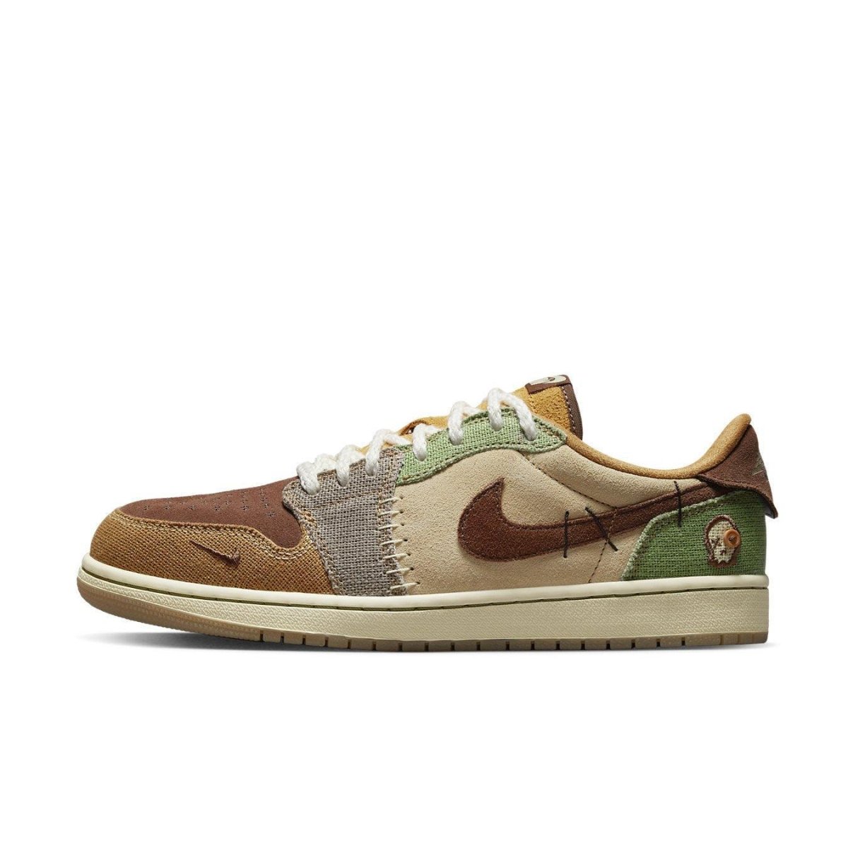 Air Jordan 1 Retro Low OG Zion Williamson Voodoo sneaker in earthy tones and textured fabrics.