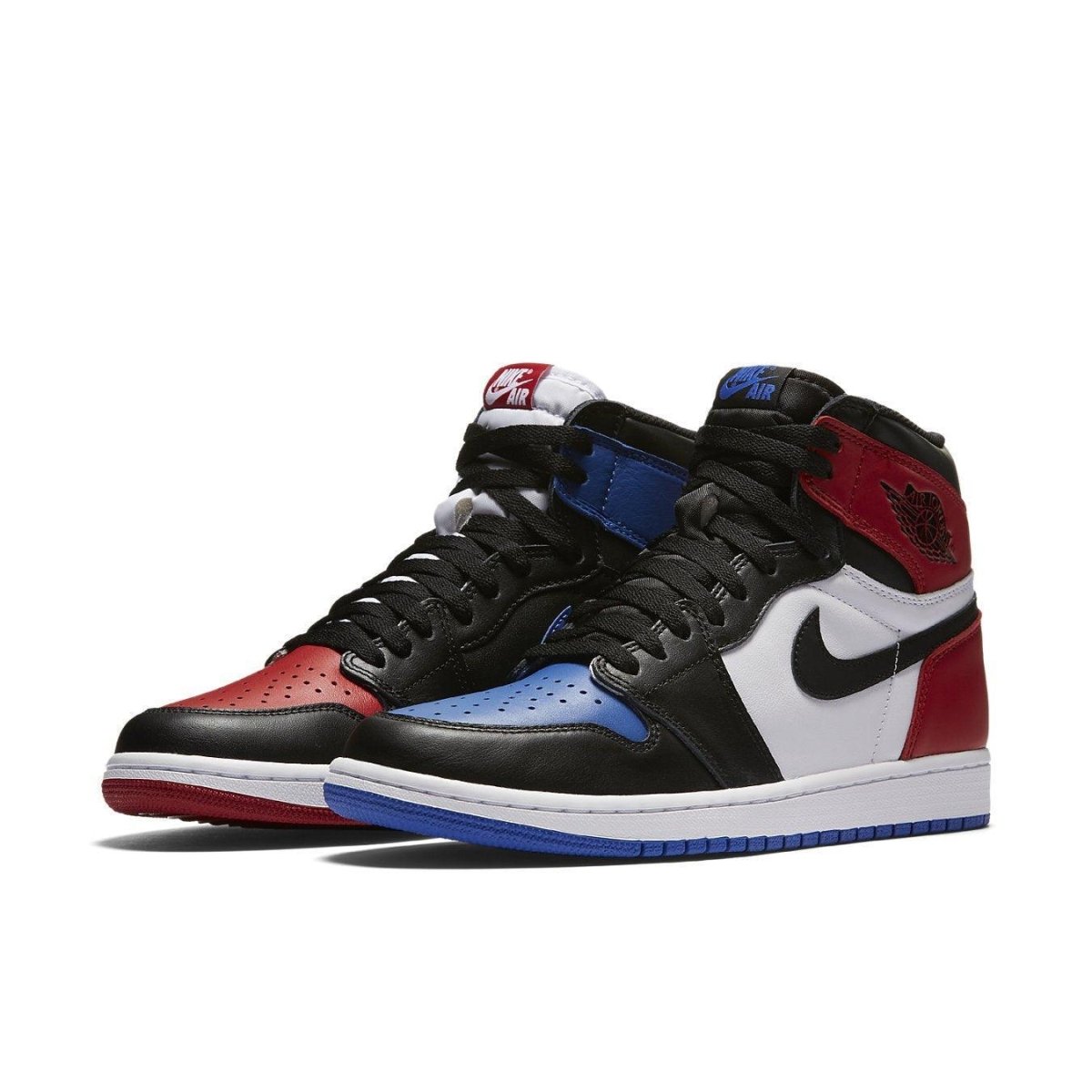 Air Jordan 1 Retro High OG 'Top 3' featuring red, black, blue, and white panels, showcasing iconic design elements.