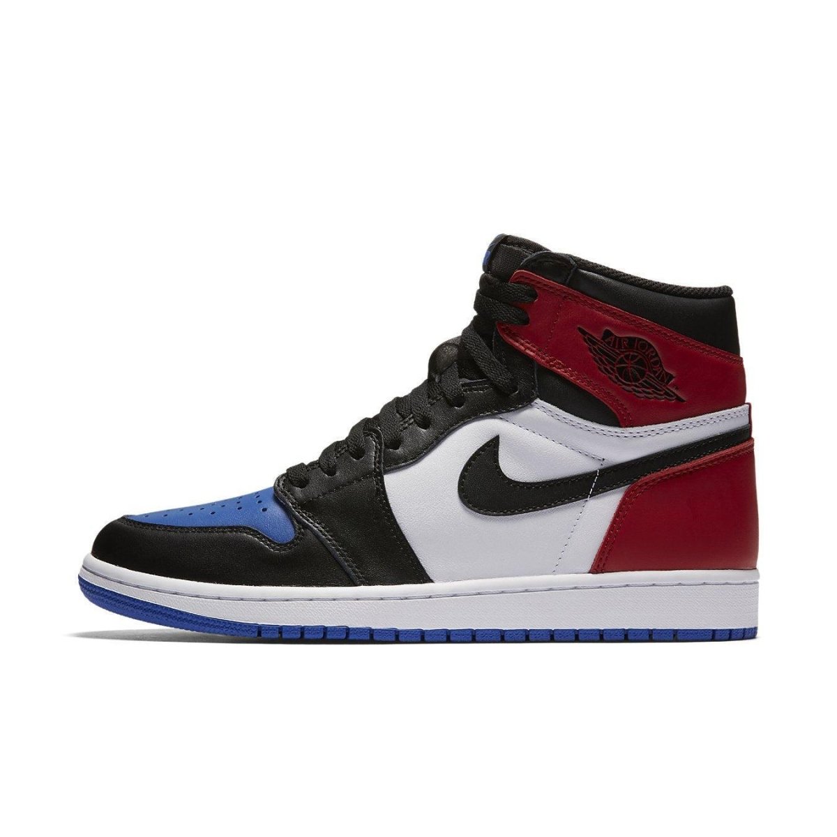 Nike Air Jordan 1 Retro High OG "Top 3" featuring black, red, and blue color blocking design.